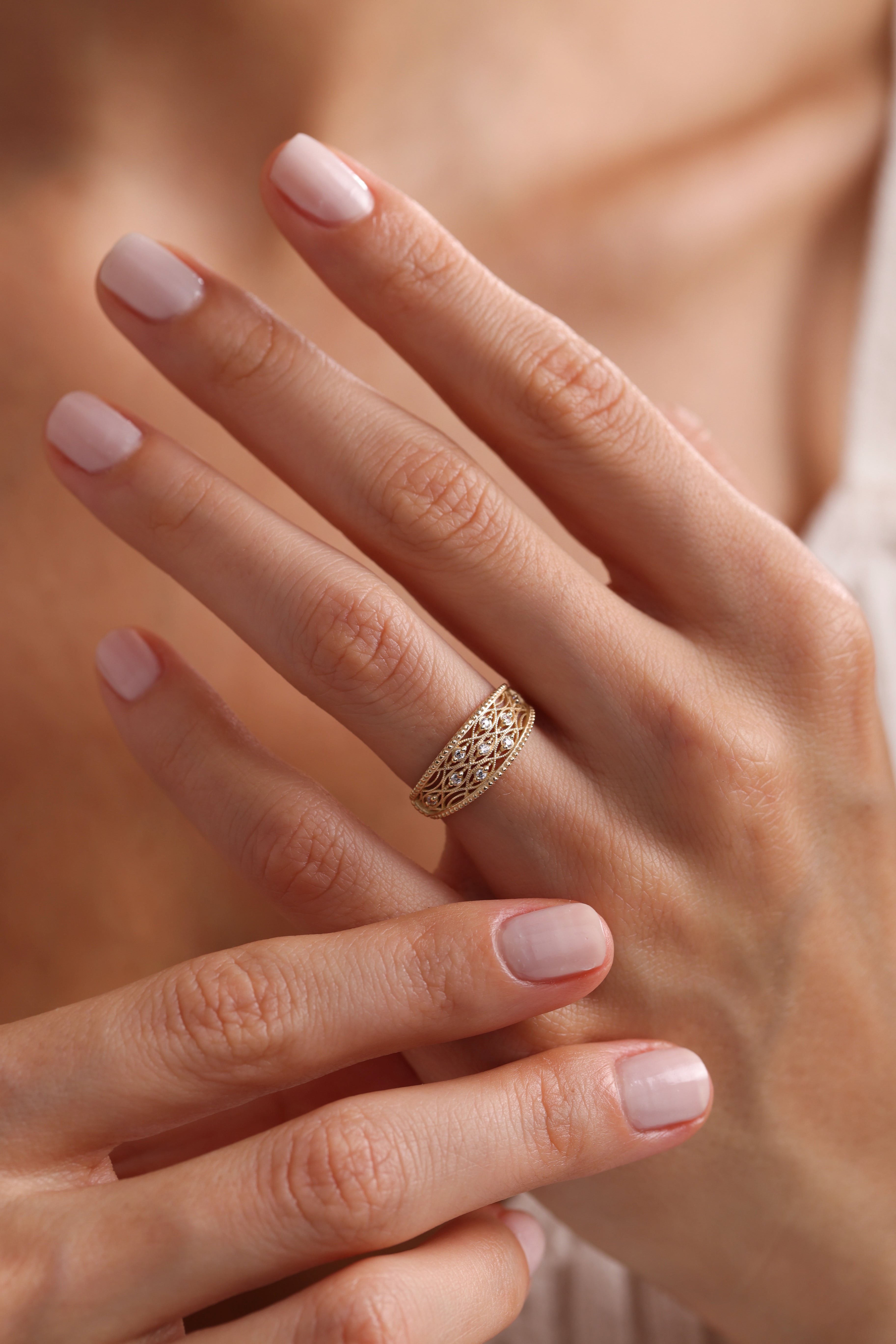 14k Gold Filigree Diamond Band