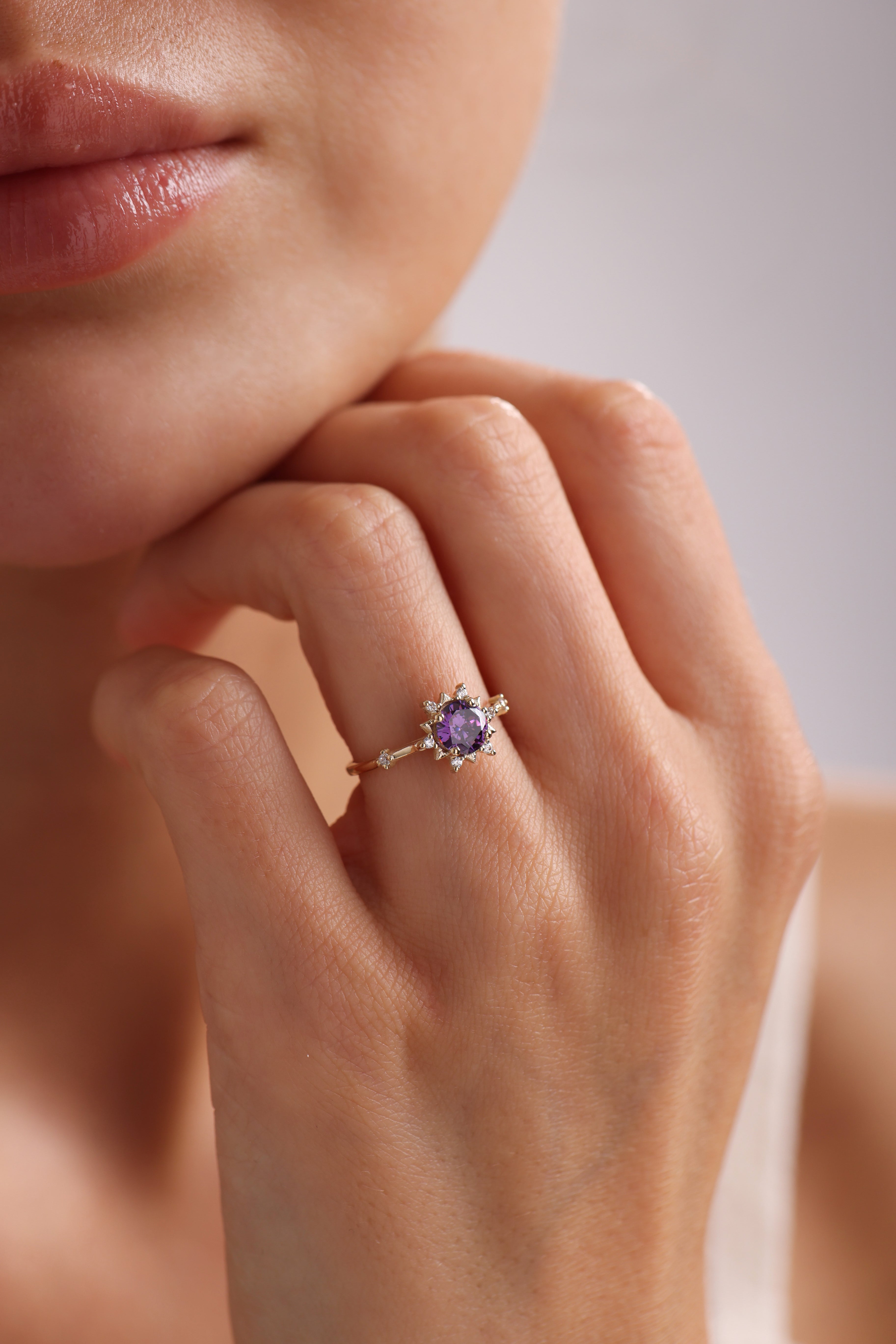 14k Gold Amethyst Diamond Ring