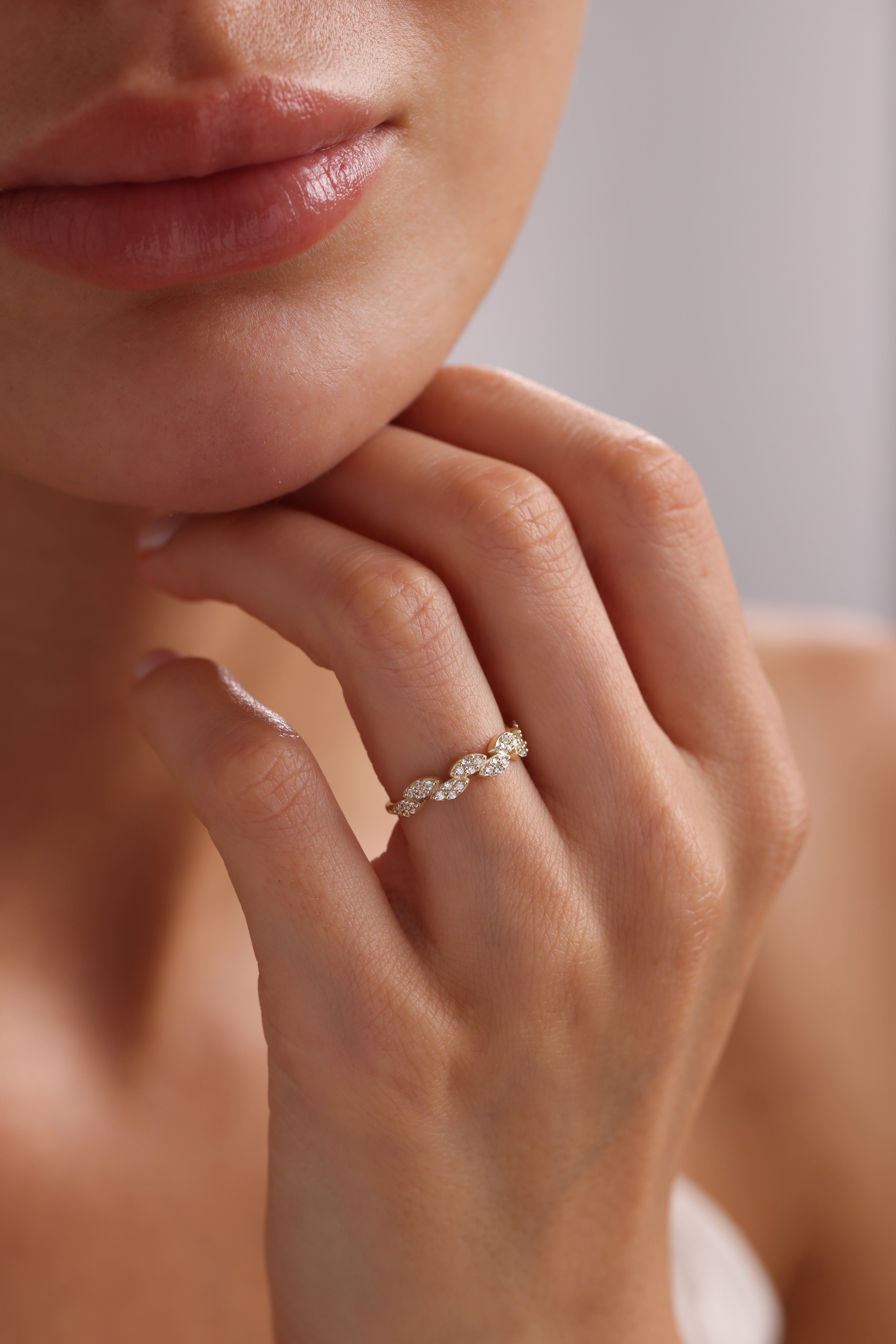 14k Gold Marquise-Shape Diamond Band