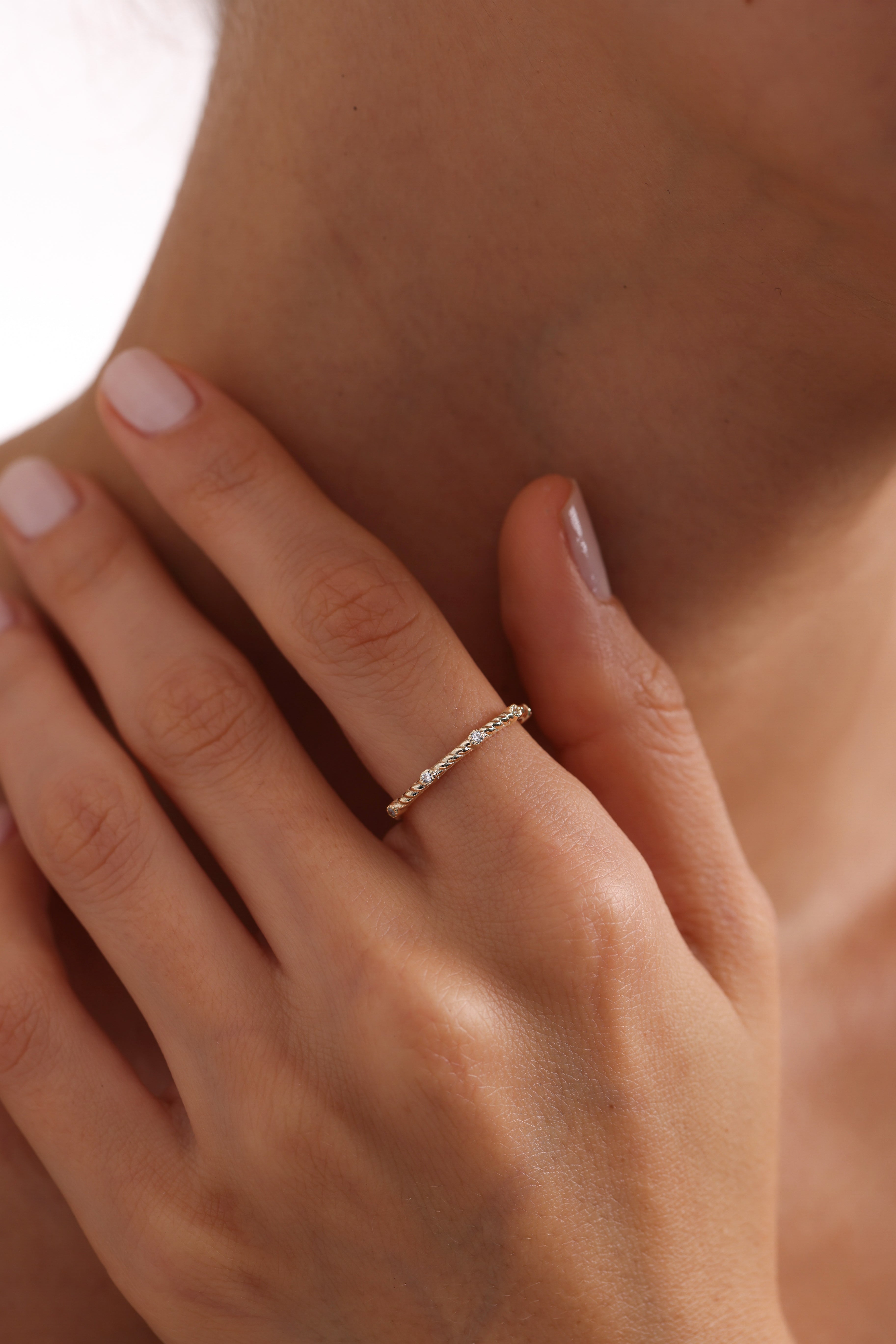 14k Gold Textured Diamond Band with Five Stones