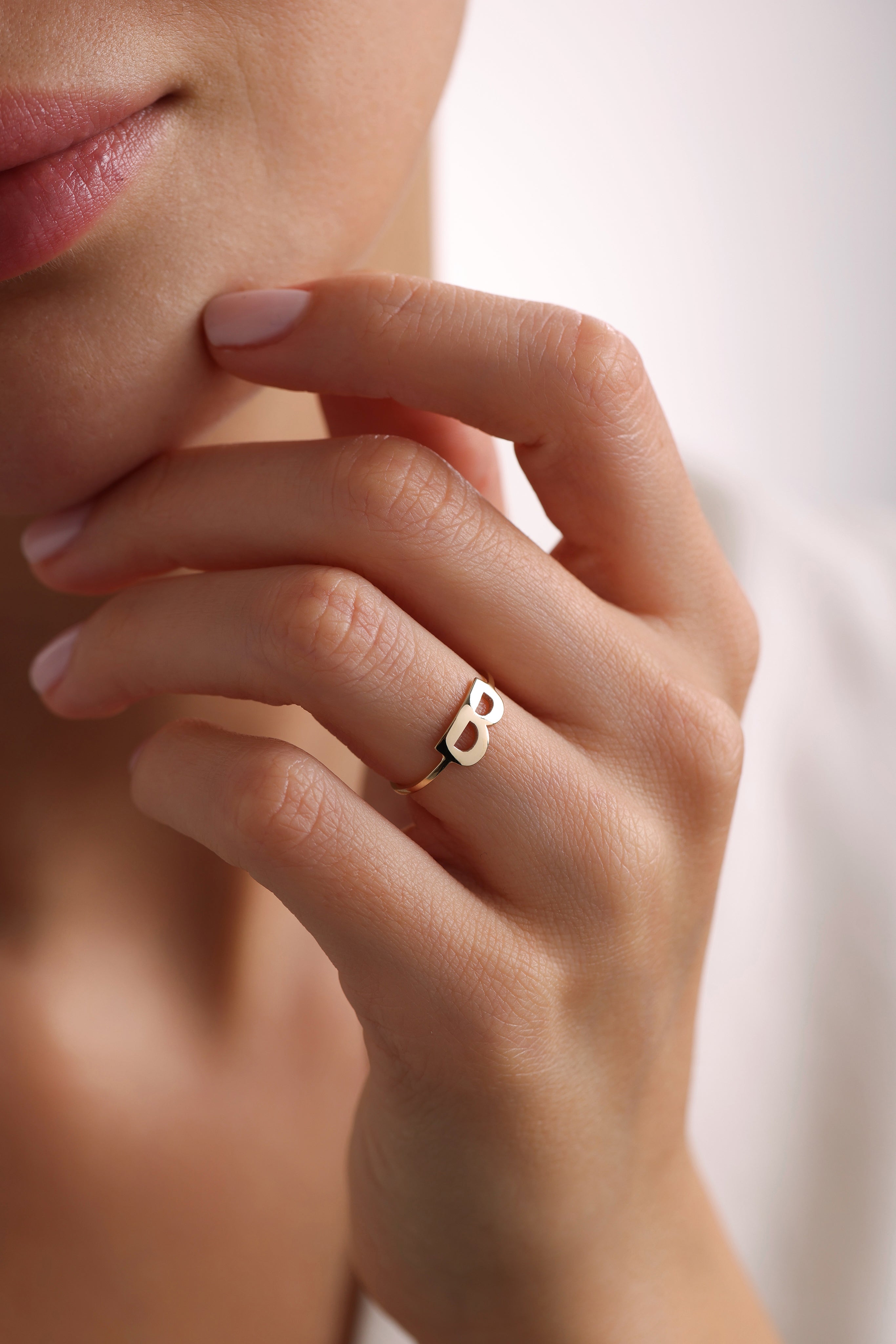 14k Gold Solid Initial Ring