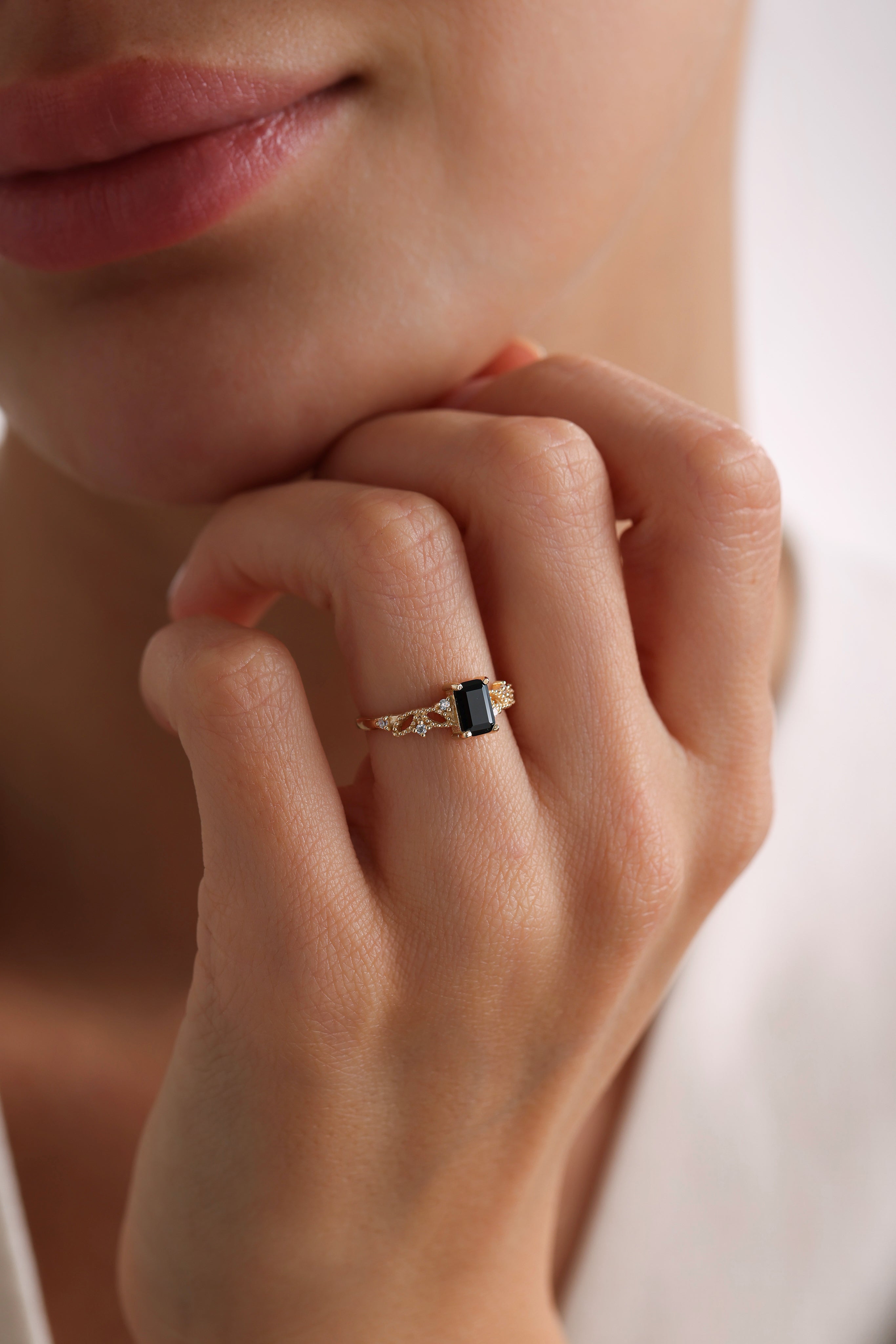 14k Gold Dark Elegance Baguette Ring