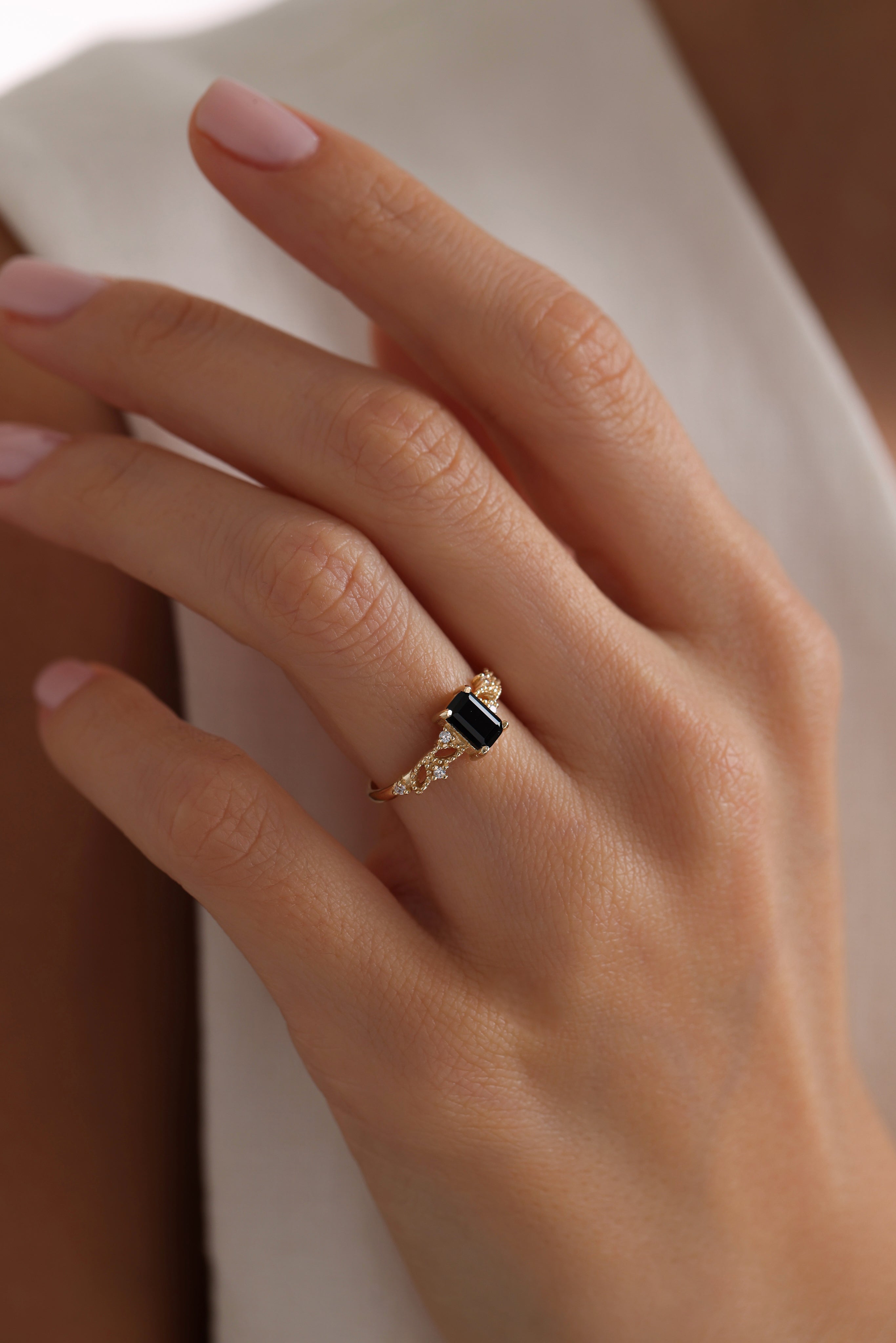 14k Gold Dark Elegance Baguette Ring