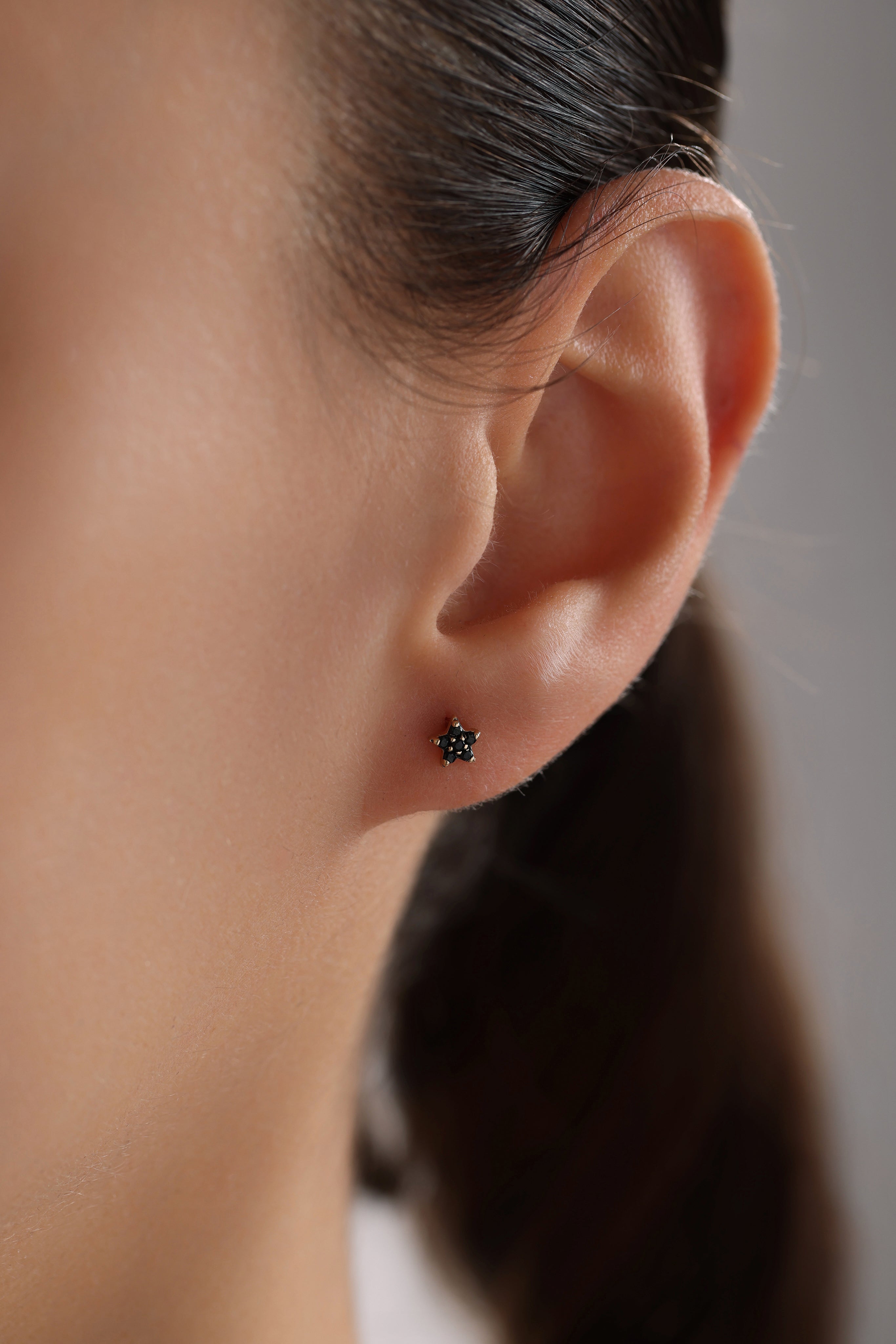 14k Gold Black Star Earrings