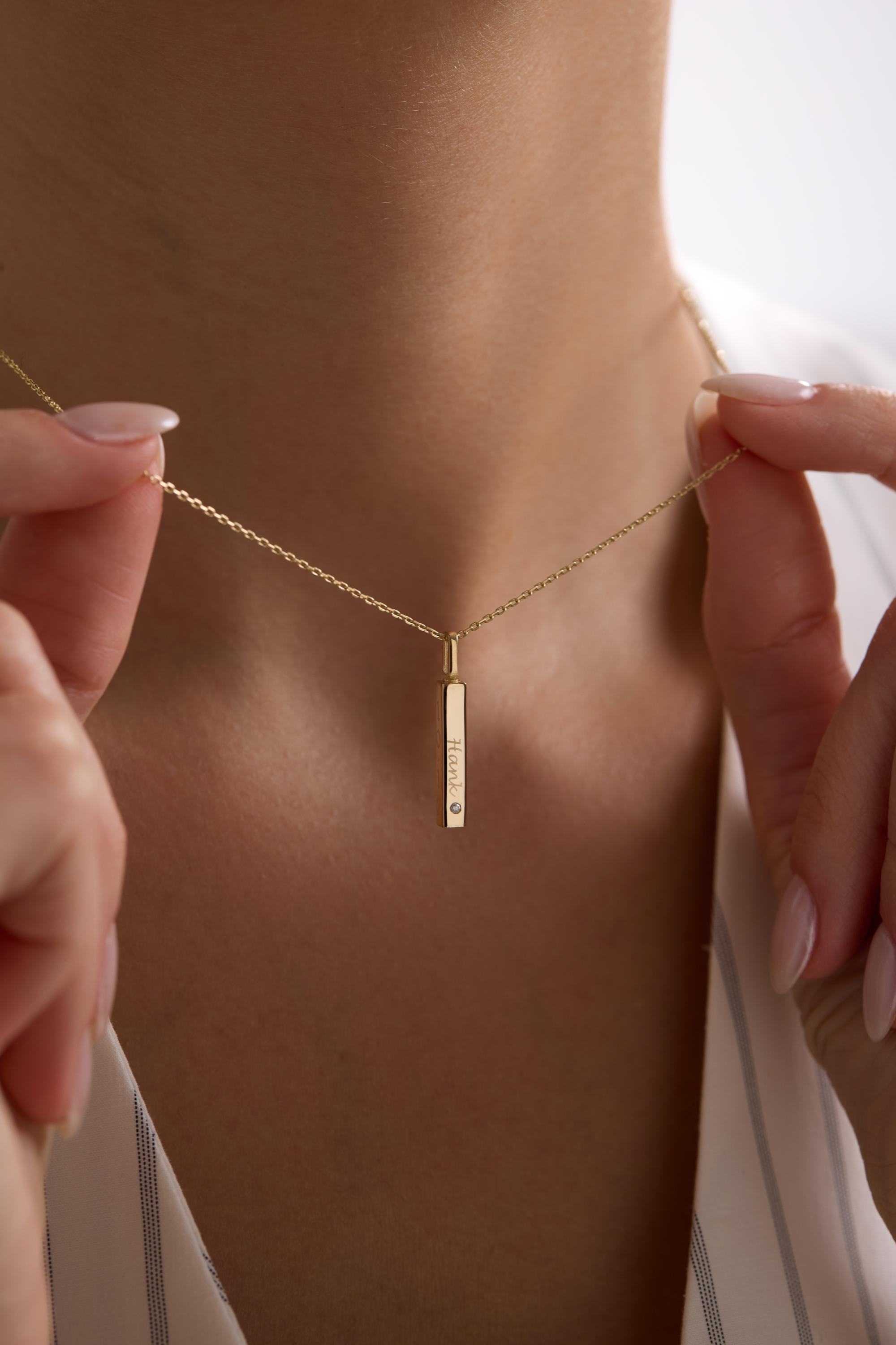 14K Gold Bar Urn Necklace with Gemstone