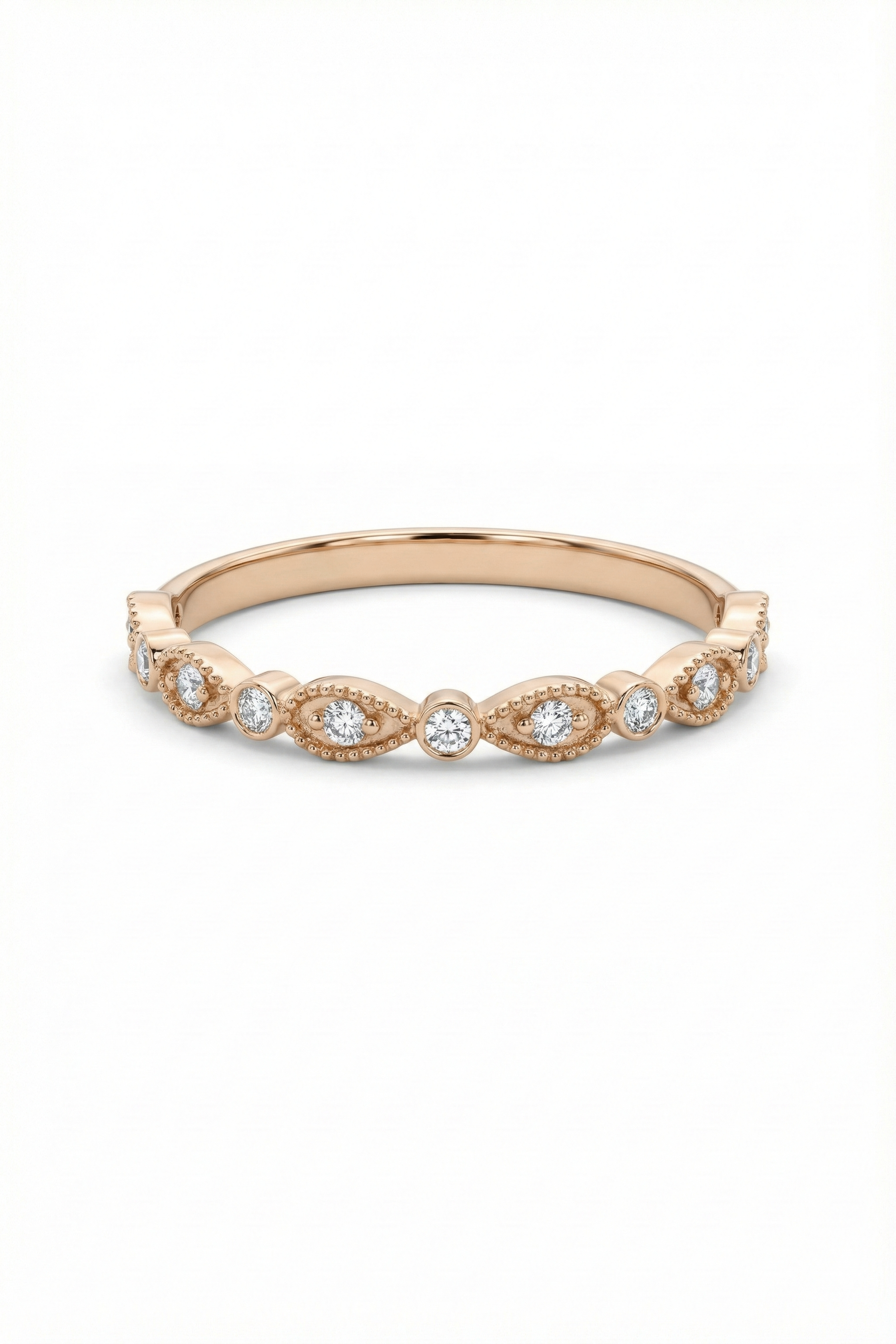 14k Gold Diamond Leaf Band Ring