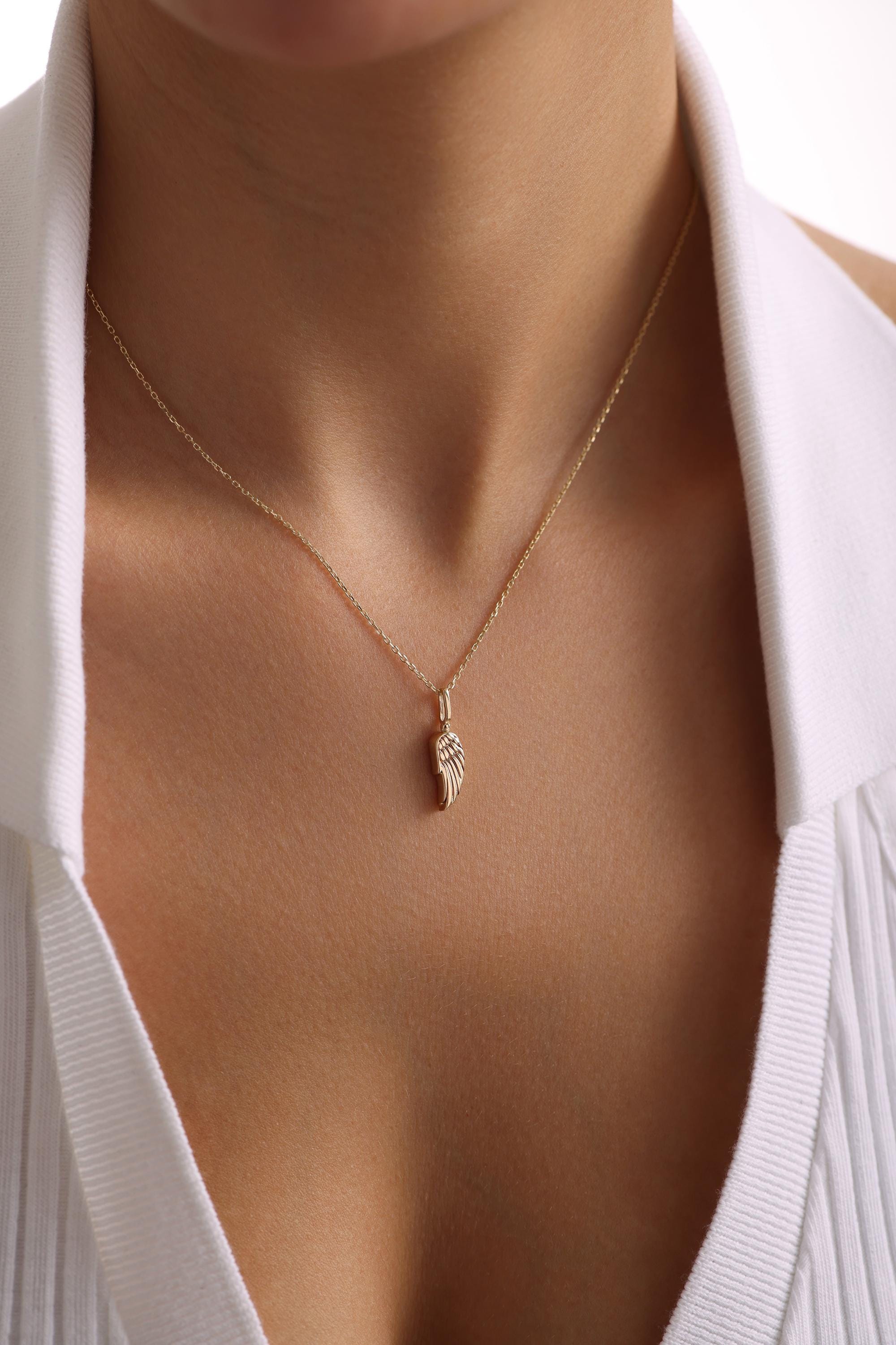 14K Solid Gold Angel Wing Urn Necklace