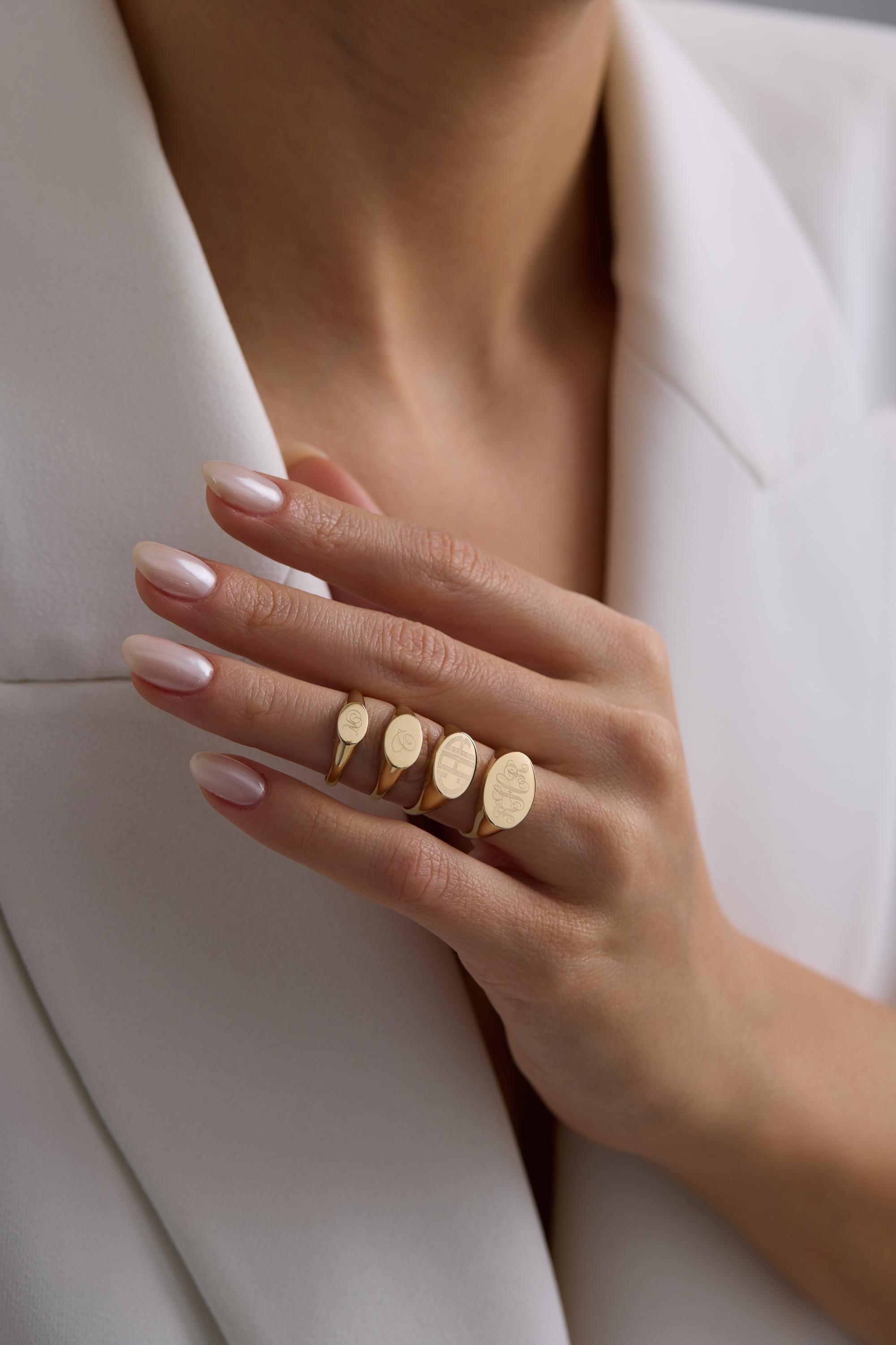 14K Small Gold Monogram Signet Ring