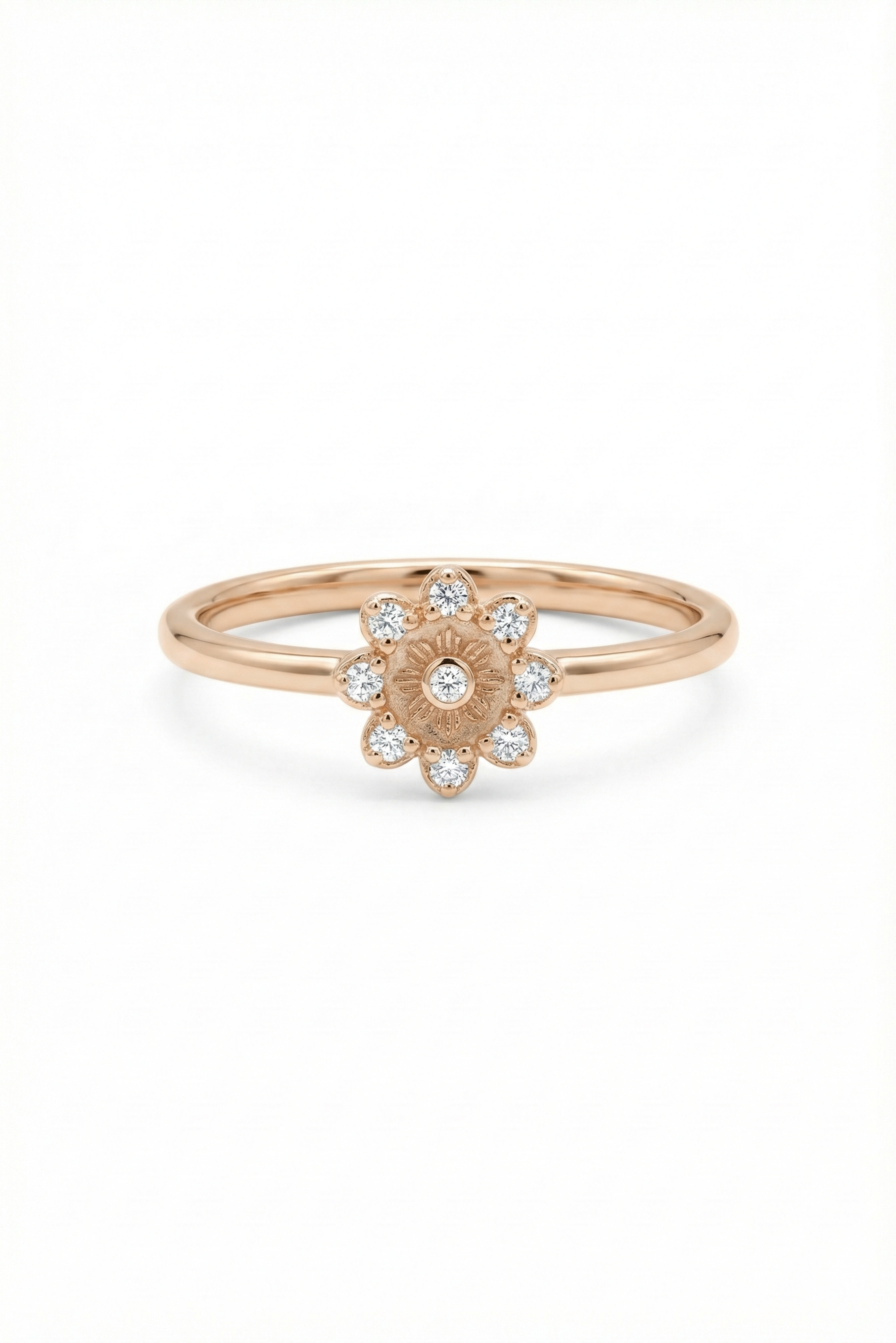 14k Gold Diamond Flower Ring