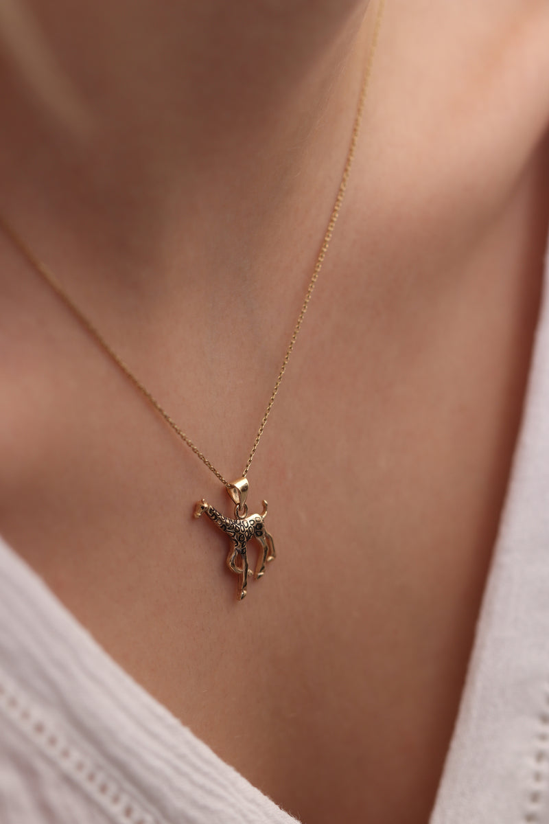14K Gold Giraffe Necklace / Handmade Gold Giraffe