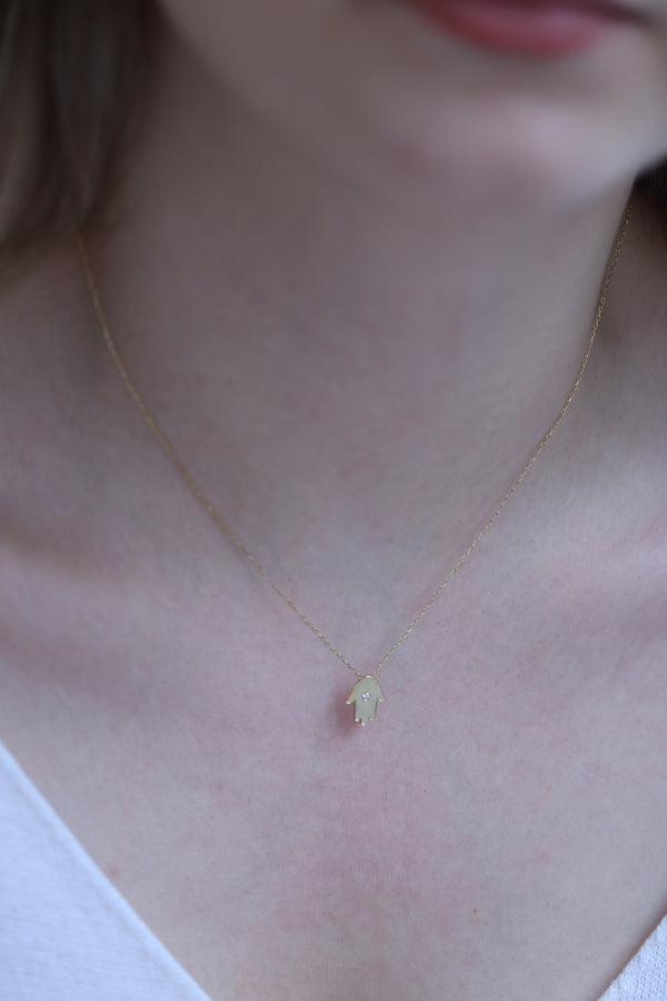 Tiny Diamond Gold Hamsa Necklace / Handmade Hamsa Necklace