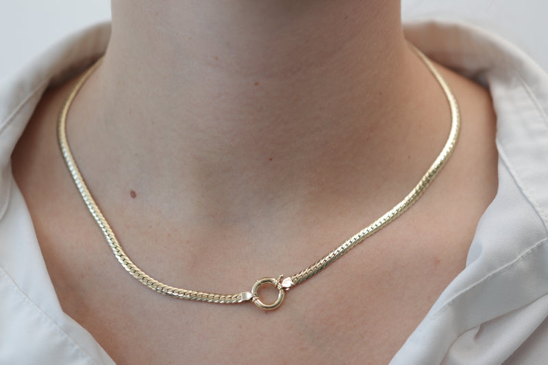 14k Gold Snake Necklace With Bolt Ring Clasp / Handmade Gold Snake Layered Necklace/Gold Snake Chain Available in Gold and White Gold