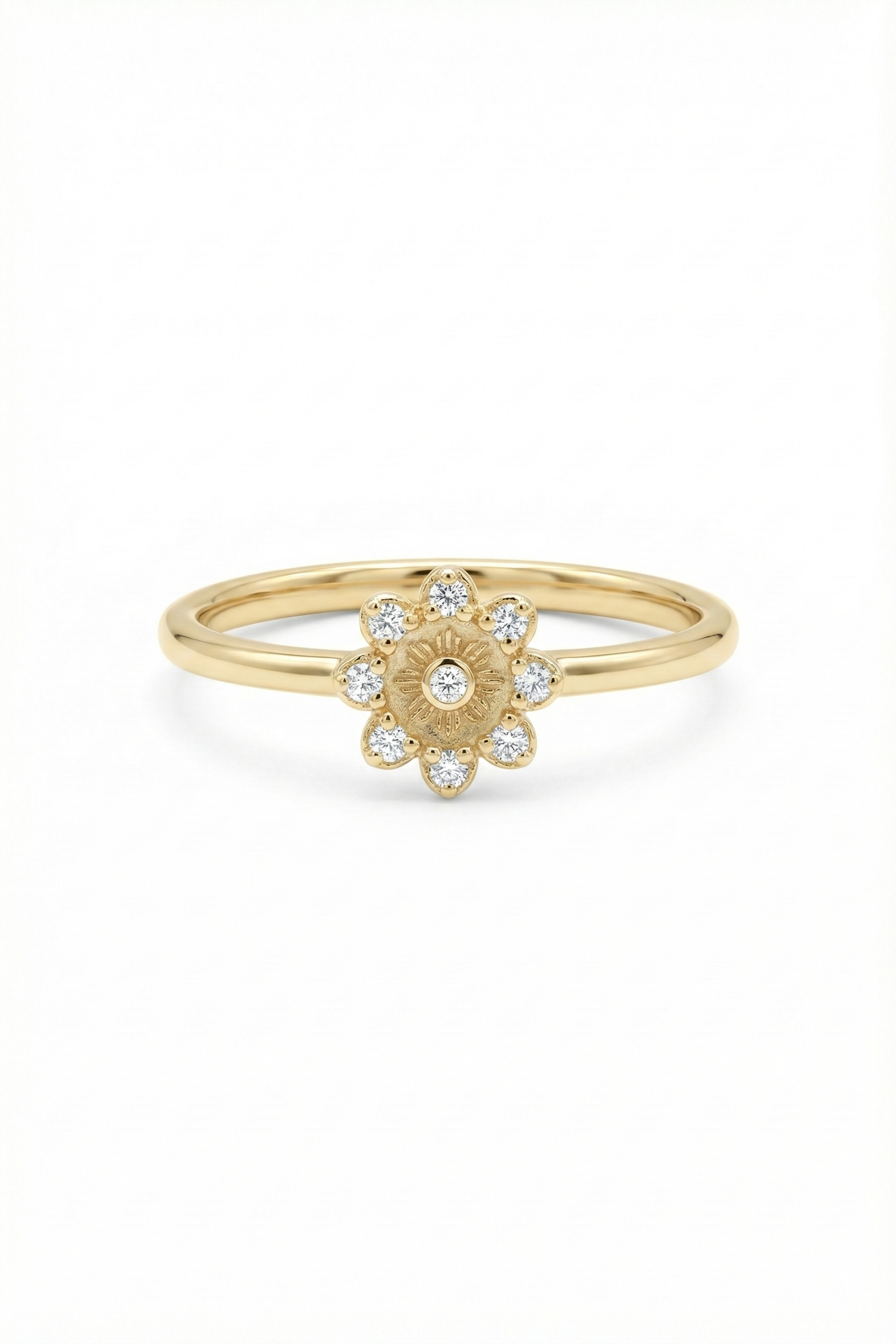 14k Gold Diamond Flower Ring