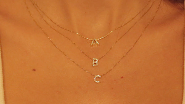 14k 18k Gold Diamond Letter Necklace / Handmade Diamond Initial Necklace / Gold Initial Necklace