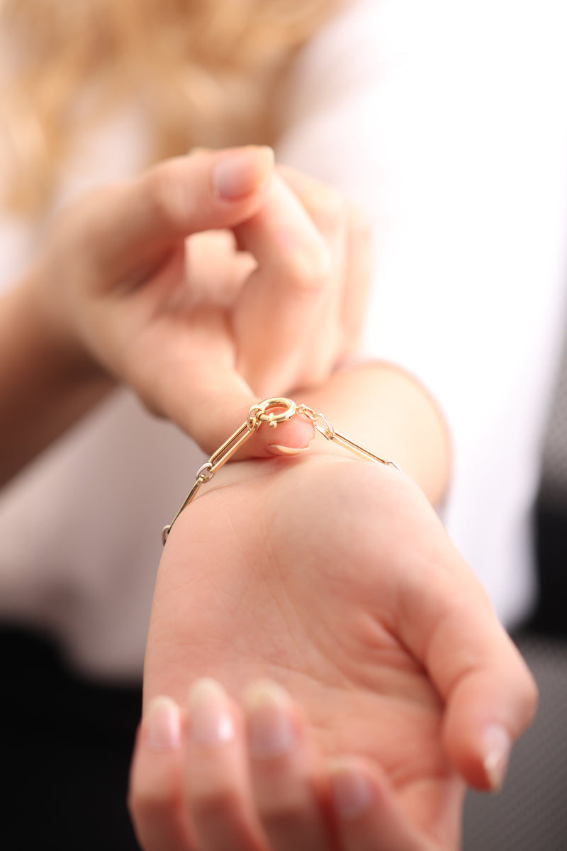 14k Gold Paper Clip Bracelet / Handmade Gold Rectangle Bracelet