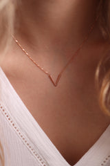 14K Gold V Necklace / Handmade Gold Chevron V Necklace