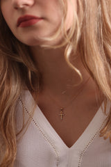 14k White Diamond, Black Diamond or Turquoise Gold Cross Necklace