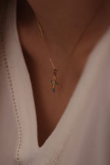 14k White Diamond, Black Diamond or Turquoise Gold Cross Necklace