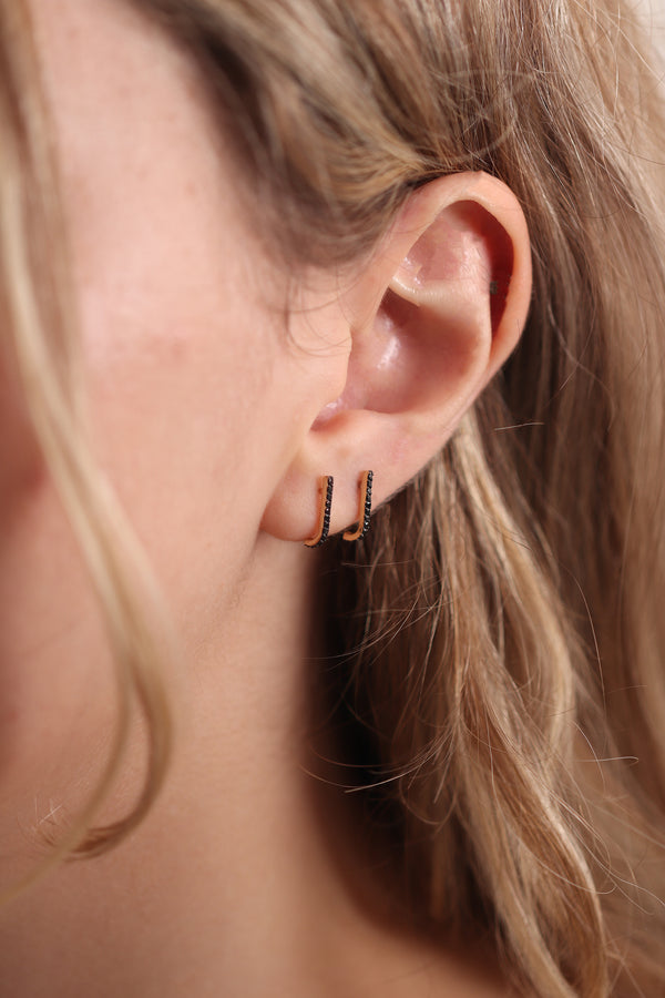 14k Gold Black Diamond Earring / Handmade Gold Black Diamond Earring