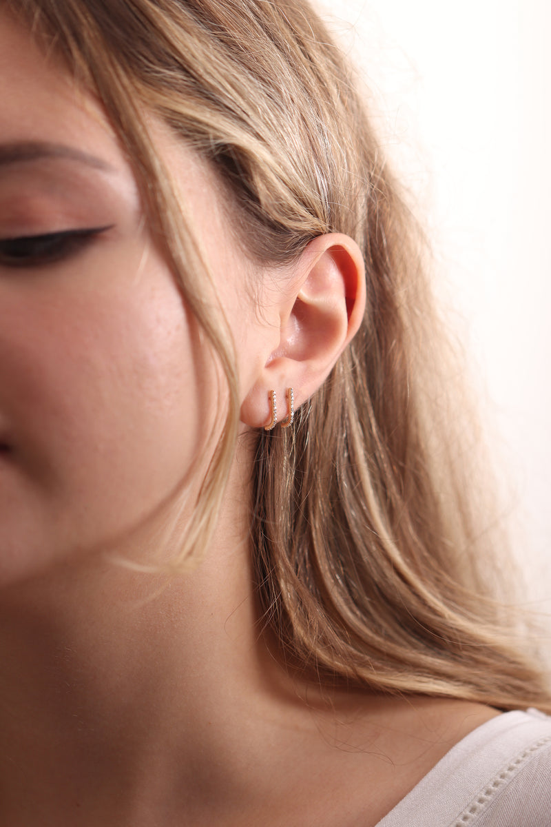 14k Gold White Diamond Earring / Handmade Gold White Diamond Earring