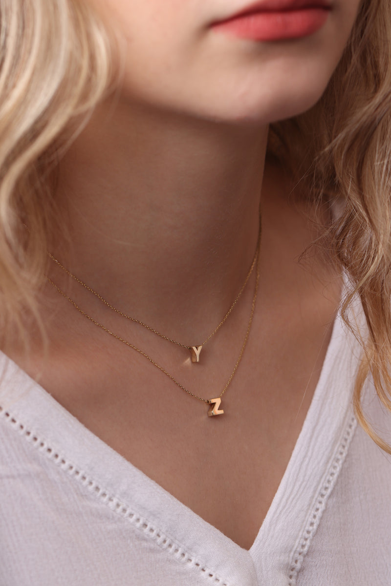 14k 18k Gold Initial Necklace / Handmade Letter Necklace / Gold Initial Necklace Available in Gold, Rose Gold and White Gold