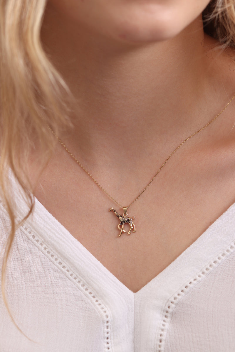 14K Gold Giraffe Necklace / Handmade Gold Giraffe