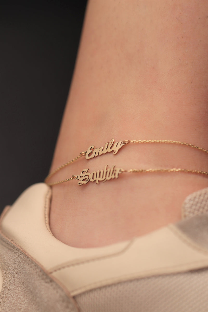14k 18k Gold Name Anklet / Handmade Gold Custom Name Anklet