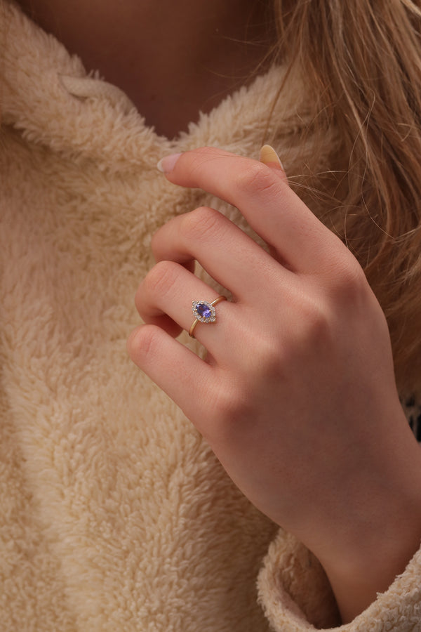 14k & 18k Gold Purple Sapphire Diamond Ring / Handmade Purple Sapphire Ring
