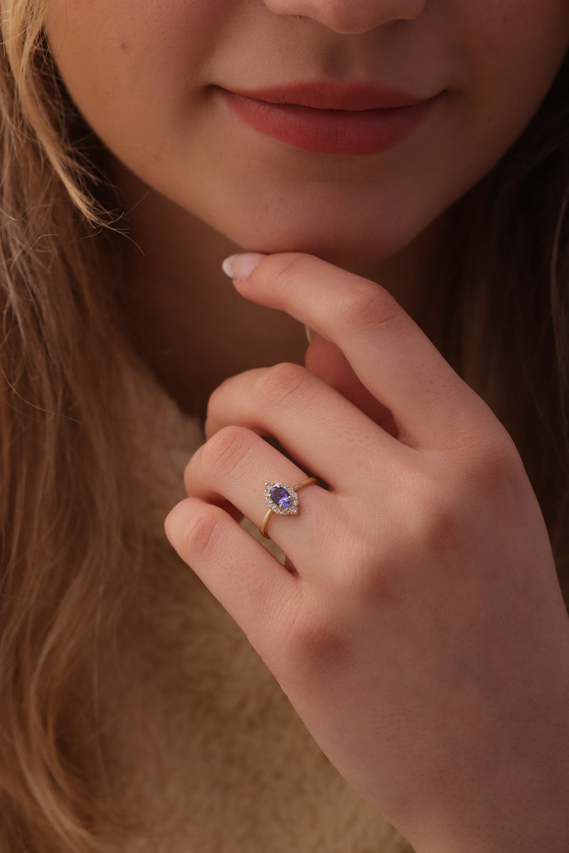14k & 18k Gold Purple Sapphire Diamond Ring / Handmade Purple Sapphire Ring