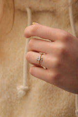 14k & 18k Genuine 5MM Sky Blue Topaz With Diamond Ring