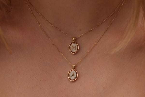 14k 18k Gold Enamel Letter Necklace / Handmade Enamel Initial Necklace