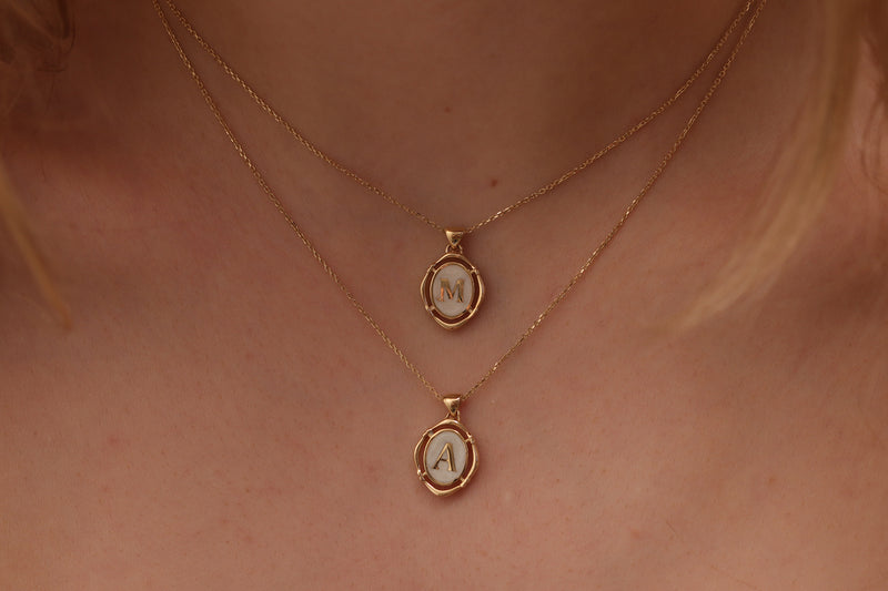 14k 18k Gold Enamel Letter Necklace / Handmade Enamel Initial Necklace
