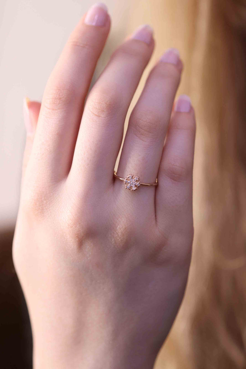 Snowflake Tiny Diamond Ring / Handmade Snowflake Diamond Ring