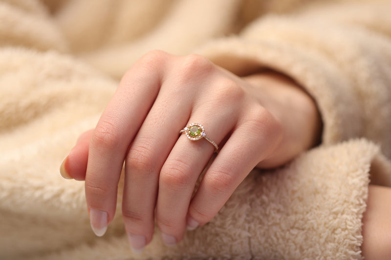 14k & 18k Gold Genuine Peridot with Diamond Ring / August Birthstone / Gold Green Peridot Ring Available in Gold, Rose Gold, White Gold