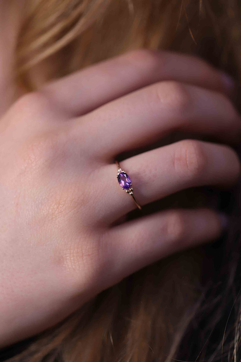 Genuine Amethyst Ring / February Birthstone / 14k Gold Purple Amethyst Ring