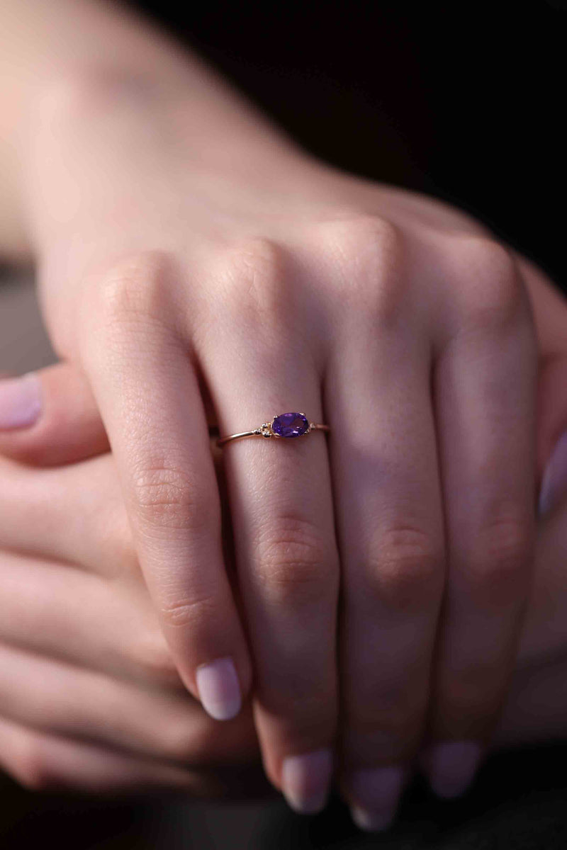 Genuine Amethyst Ring / February Birthstone / 14k Gold Purple Amethyst Ring