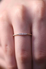 Diamond Wedding Band with 5 Diamonds / Minimalist Stackable Ring