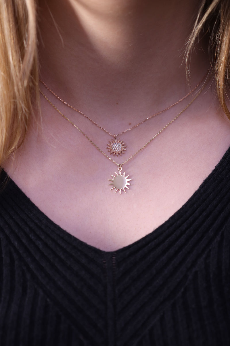 14k Gold Sun with Stones or 14k Gold Sun Necklace