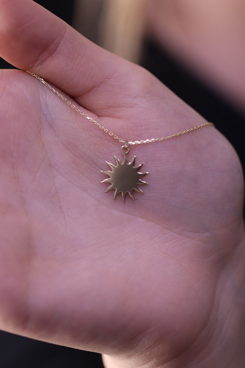 14k Gold Sun with Stones or 14k Gold Sun Necklace
