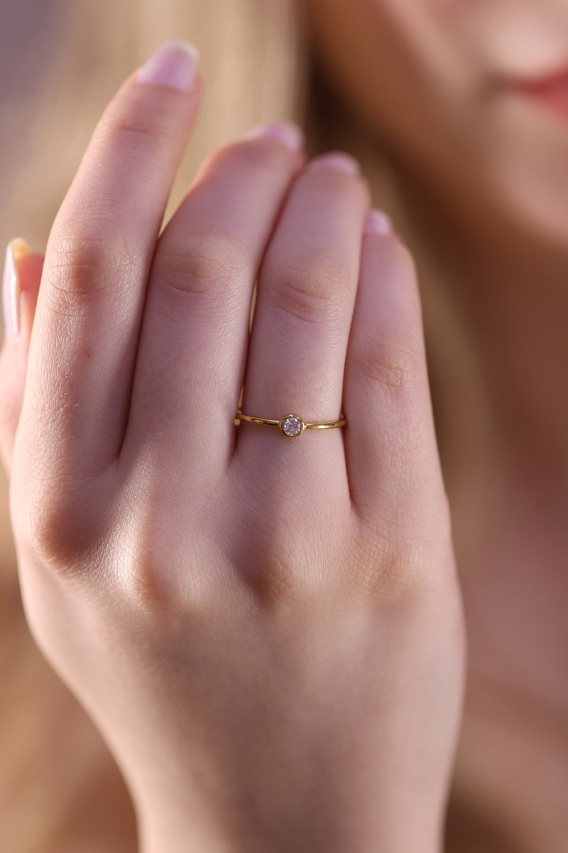 14k Gold Solitaire Minimalist Ring