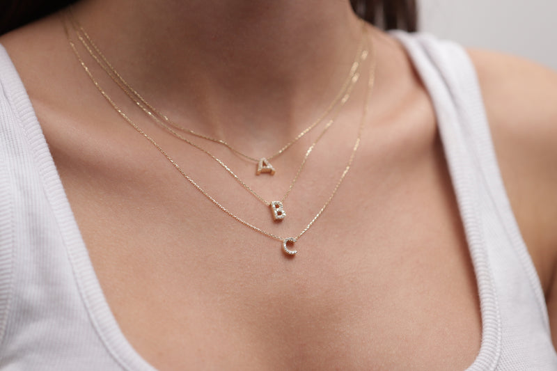 14k 18k Gold Diamond Letter Necklace / Handmade Diamond Initial Necklace / Gold Initial Necklace