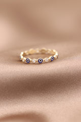 Diamond Gold Evil Eye Ring / Handmade Gold Evil Eye Ring / 14k & 18k Gold Evil Eye Ring
