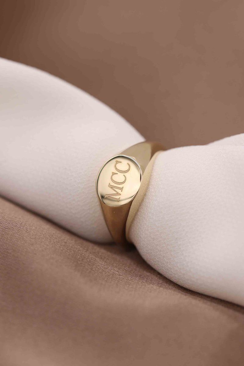 14k Engraved Gold Signet Ring / Handmade Signet Ring