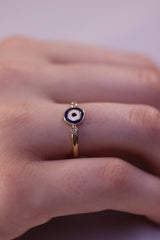 Diamond Gold Evil Eye Ring / Handmade Gold Evil Eye Ring /14k & 18k Tiny Diamond Gold Evil Eye Ring