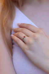 14k Handmade Gold Heart With Natural Ruby / Gold Genuine Ruby Ring