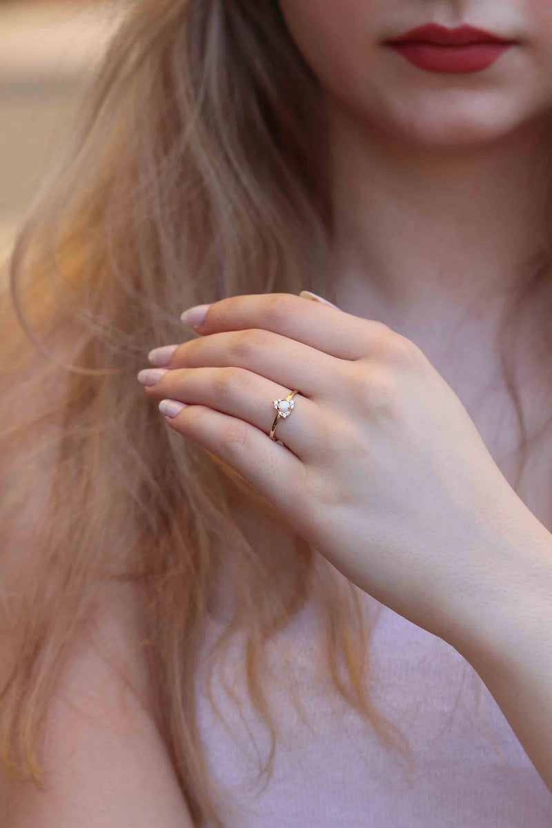 14k Gold Opal Diamond Ring / Handmade Opal Diamond Ring