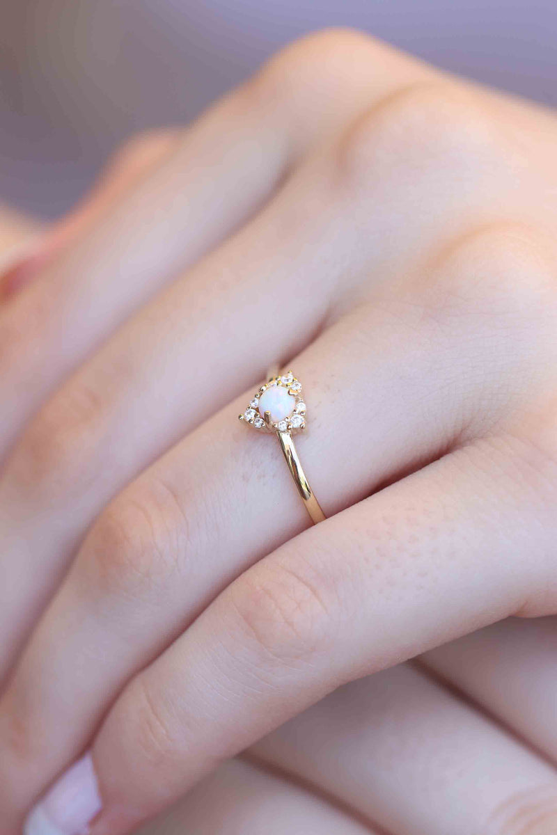 14k Gold Opal Diamond Ring / Handmade Opal Diamond Ring