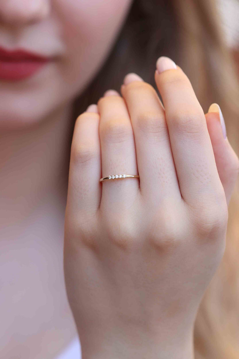 Gold Engagement Diamond Ring / Dainty Wedding Diamond Ring