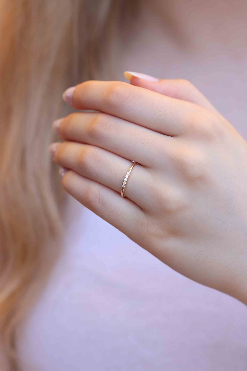 Gold Engagement Diamond Ring / Dainty Wedding Diamond Ring