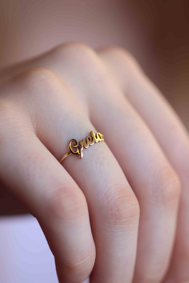 14k Gold Name Ring / Handmade Gold Name Ring